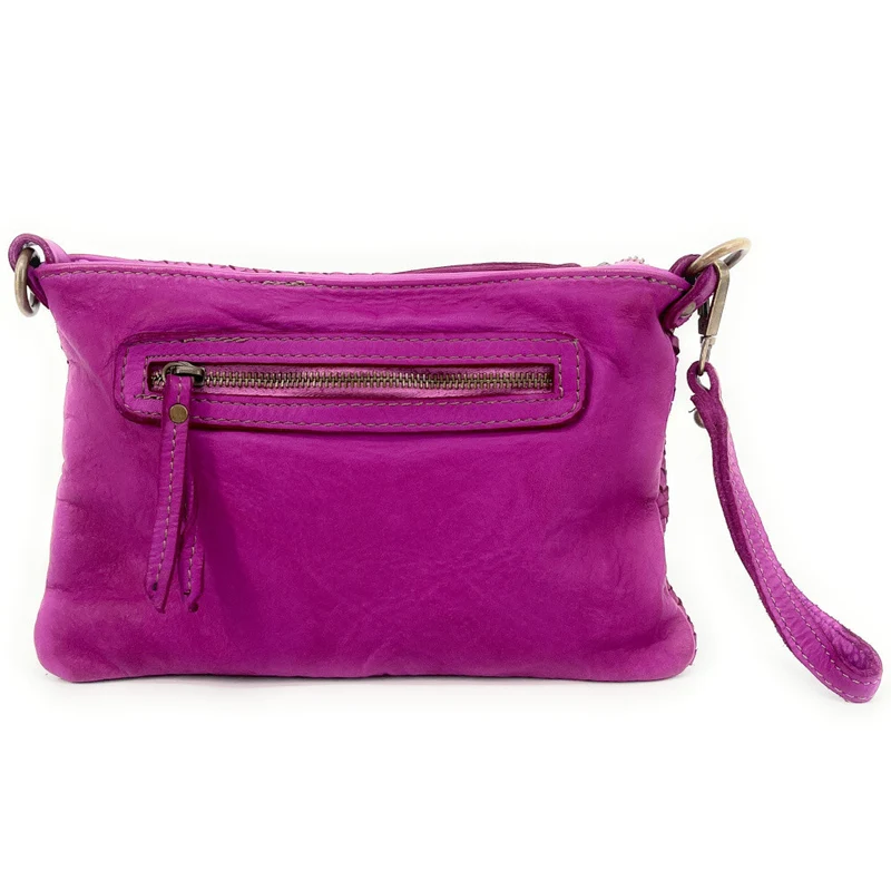 Sac pochette à bandoulière en cuir tressé MISS JOE Rose fuchsia