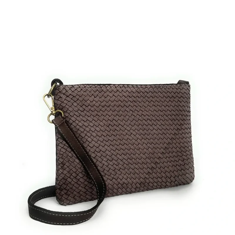 Sac pochette à bandoulière en cuir tressé MISS JOE Chocolat