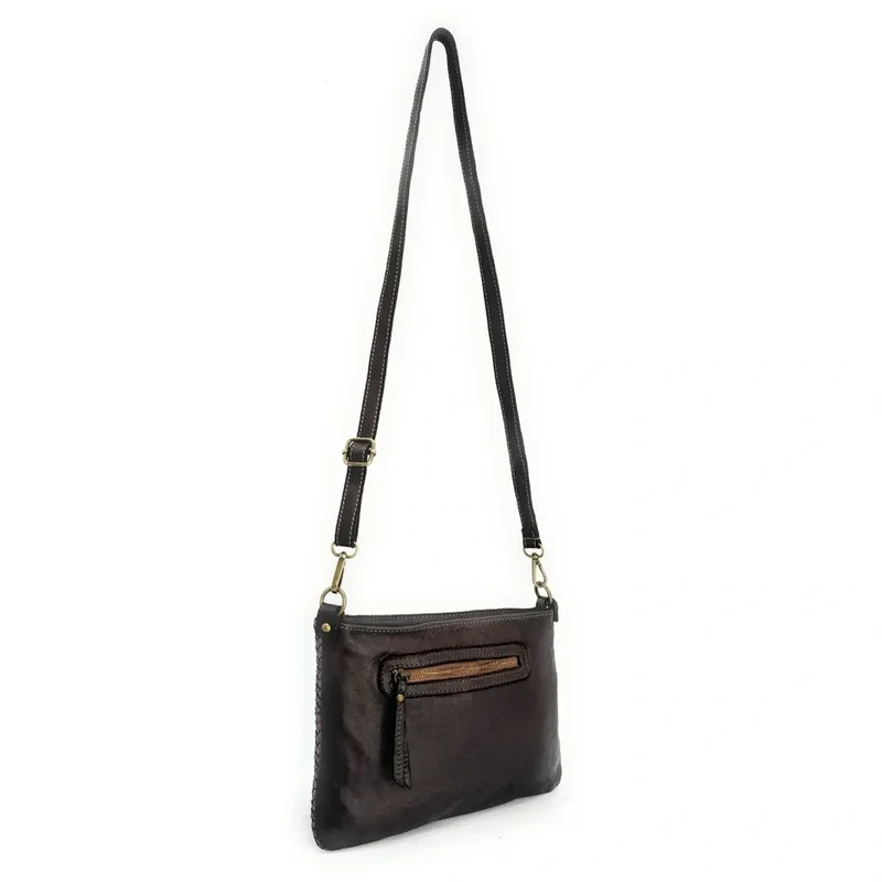 Sac pochette à bandoulière en cuir tressé MISS JOE Chocolat