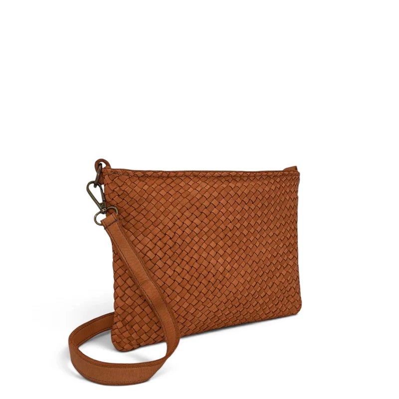 Sac pochette à bandoulière en cuir tressé MISS JOE Marron cognac