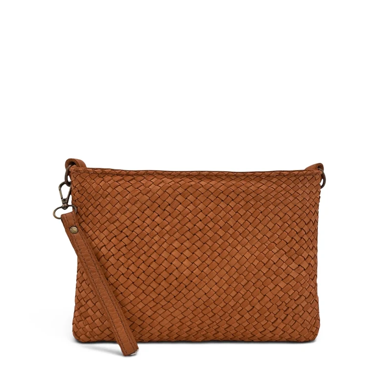 Sac pochette à bandoulière en cuir tressé MISS JOE Marron cognac