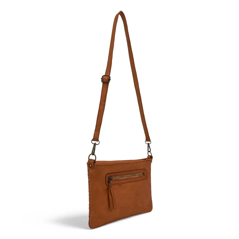 Sac pochette à bandoulière en cuir tressé MISS JOE Marron cognac