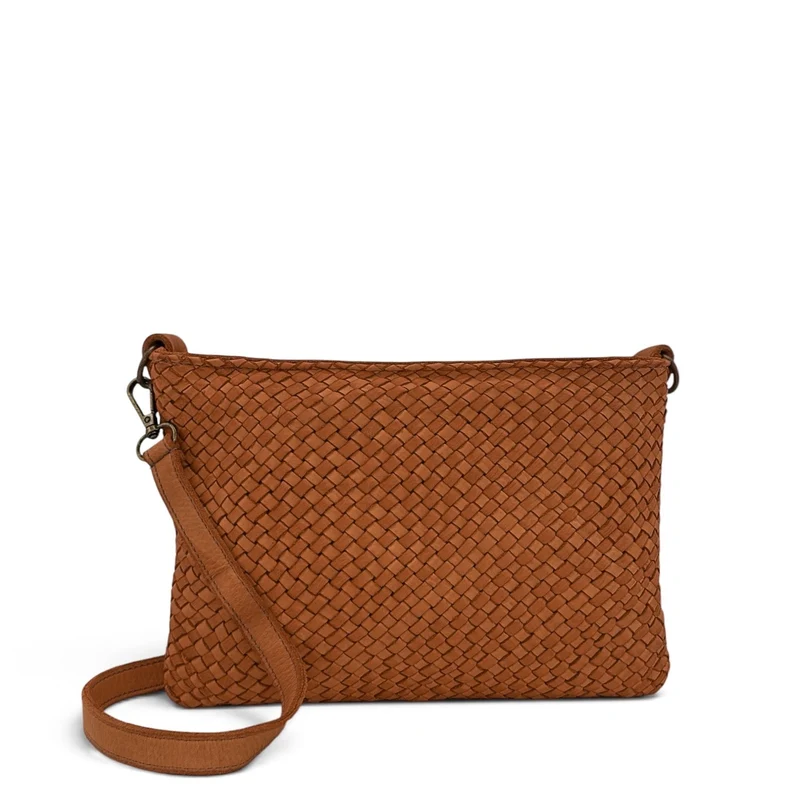 Sac pochette à bandoulière en cuir tressé MISS JOE Marron cognac