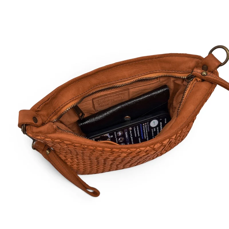 Sac pochette à bandoulière en cuir tressé MISS JOE Marron cognac