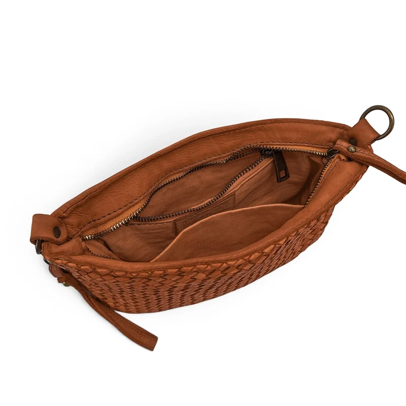 Sac pochette à bandoulière en cuir tressé MISS JOE Marron cognac