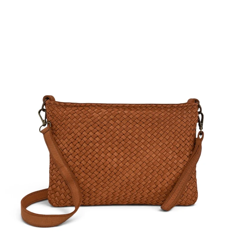 Sac pochette à bandoulière en cuir tressé MISS JOE Marron cognac