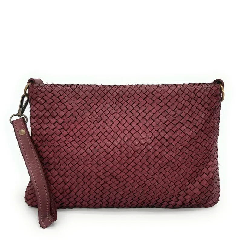 Sac pochette à bandoulière en cuir tressé MISS JOE Bordeaux