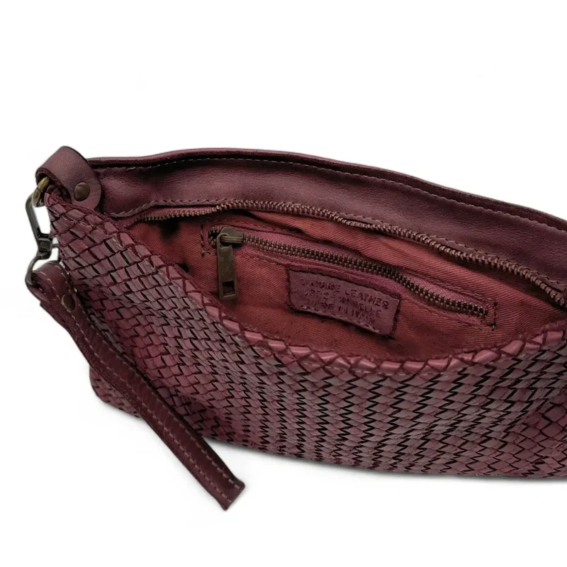 Sac pochette à bandoulière en cuir tressé MISS JOE Bordeaux