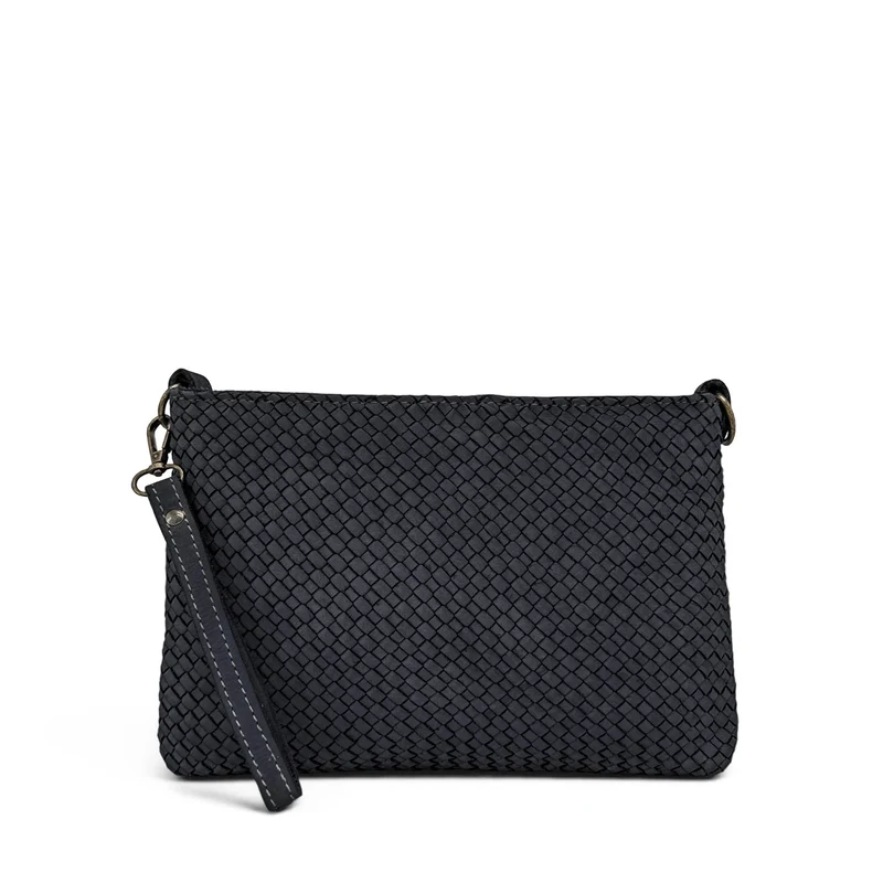Sac pochette à bandoulière en cuir tressé MISS JOE Bleu marine