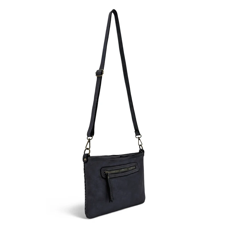 Sac pochette à bandoulière en cuir tressé MISS JOE Bleu marine