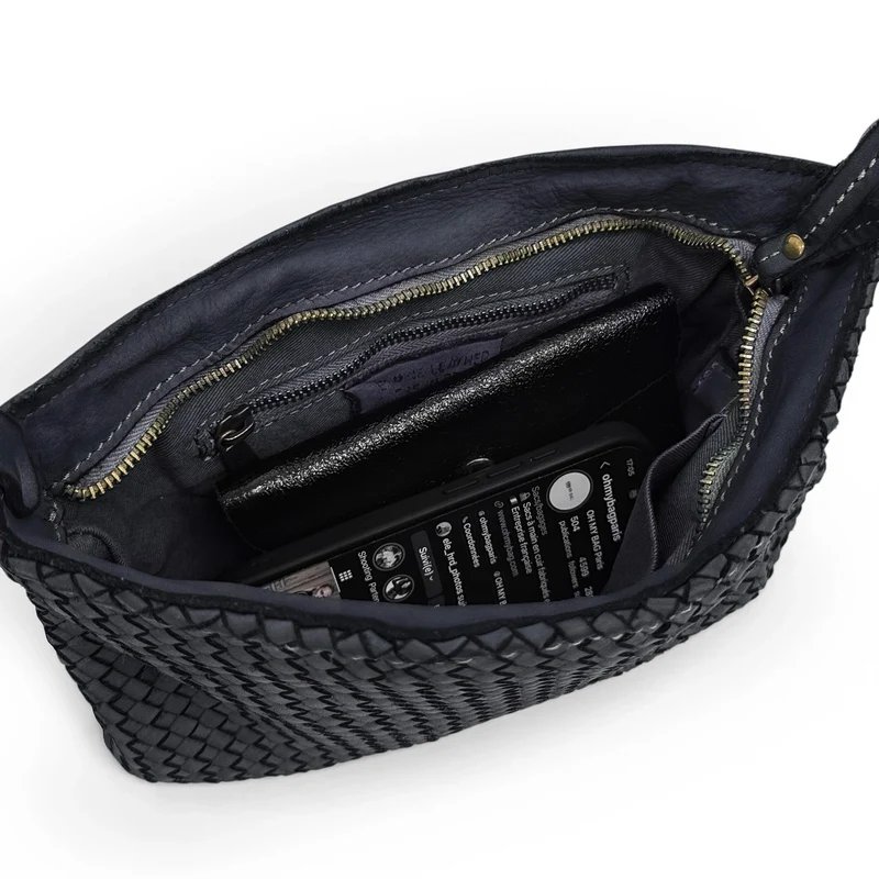 Sac pochette à bandoulière en cuir tressé MISS JOE Bleu marine