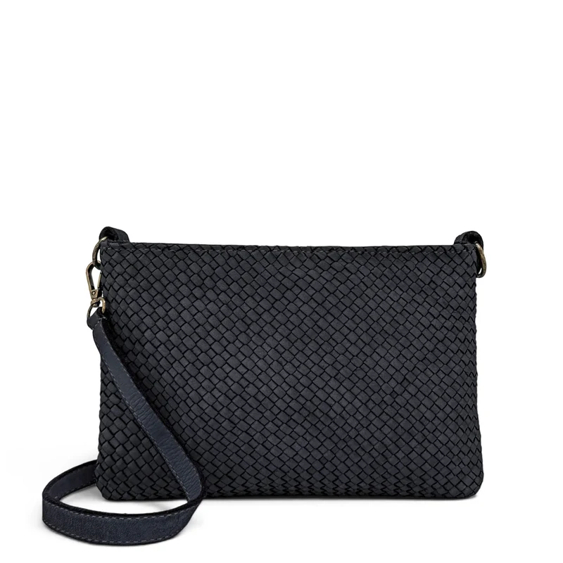 Sac pochette à bandoulière en cuir tressé MISS JOE Bleu marine