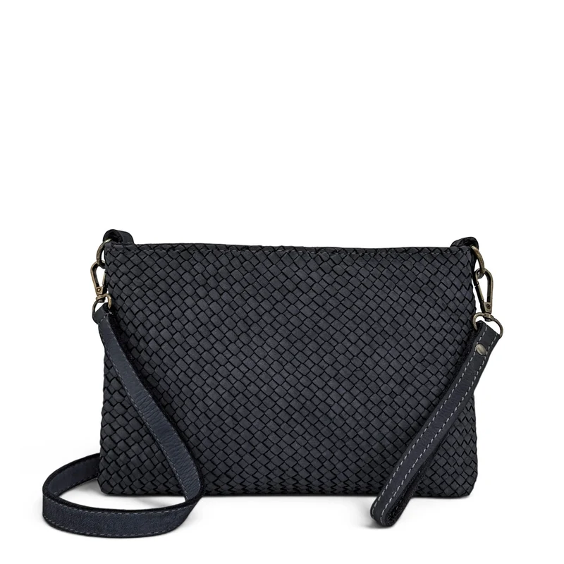 Sac pochette à bandoulière en cuir tressé MISS JOE Bleu marine