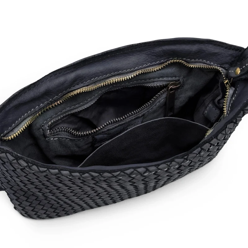 Sac pochette à bandoulière en cuir tressé MISS JOE Bleu marine