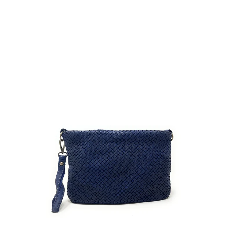 Sac pochette à bandoulière en cuir tressé MISS JOE Bleu