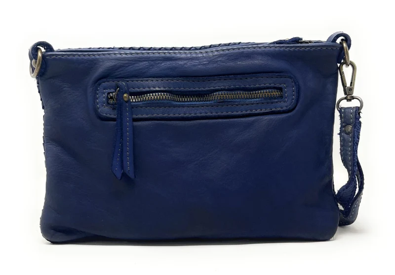 Sac pochette à bandoulière en cuir tressé MISS JOE Bleu