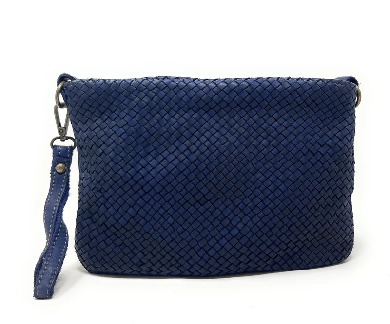 Sac pochette à bandoulière en cuir tressé MISS JOE Bleu