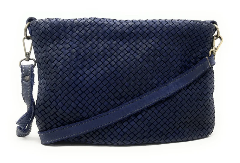 Sac pochette à bandoulière en cuir tressé MISS JOE Bleu