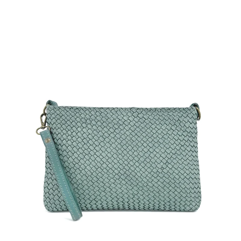 Sac pochette à bandoulière en cuir tressé MISS JOE Bleu pastel