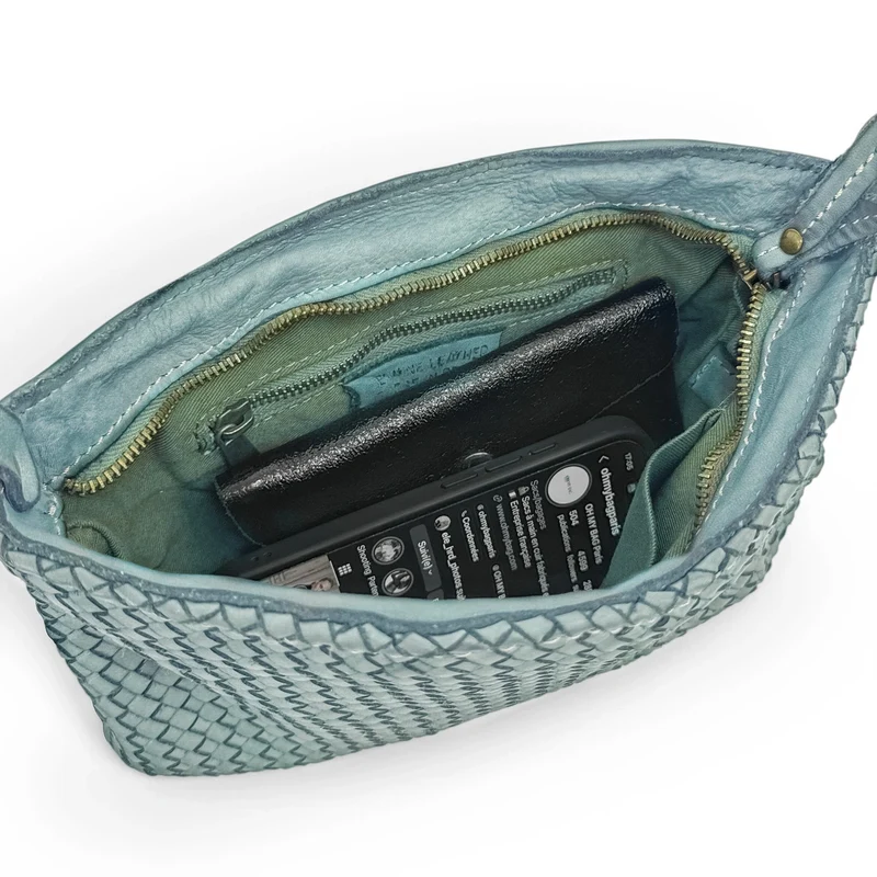 Sac pochette à bandoulière en cuir tressé MISS JOE Bleu pastel