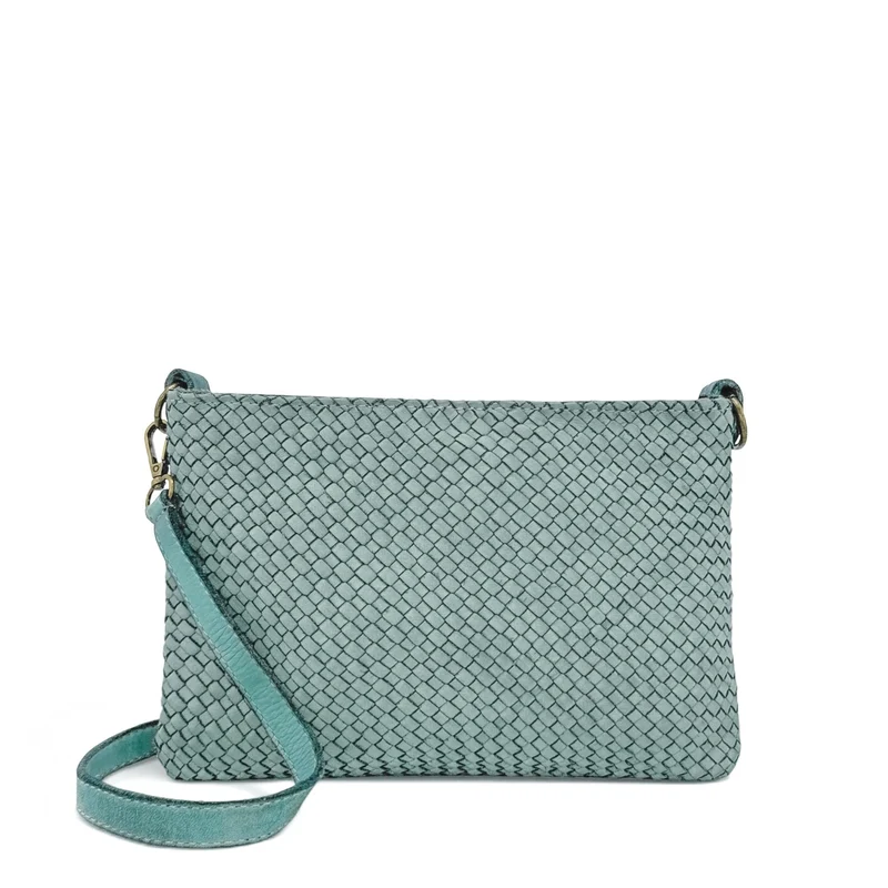 Sac pochette à bandoulière en cuir tressé MISS JOE Bleu pastel