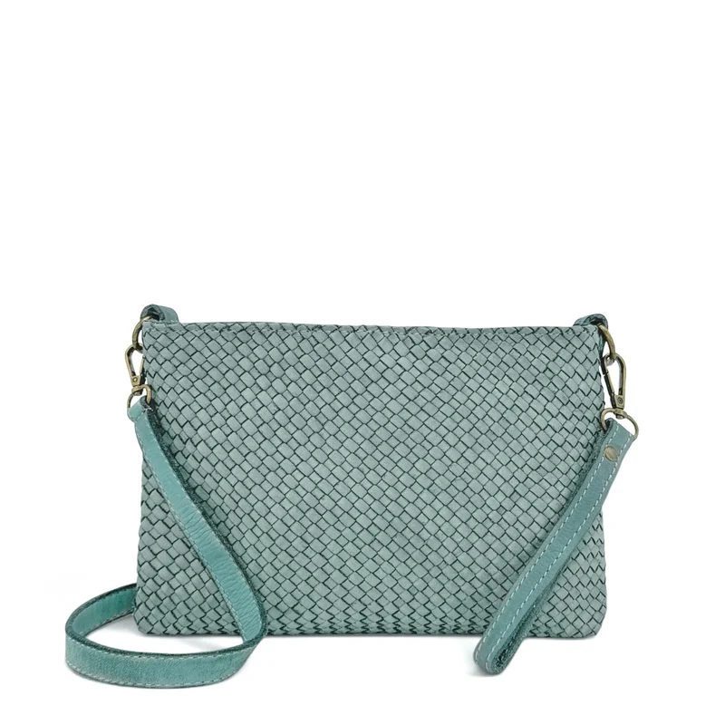 Sac pochette à bandoulière en cuir tressé MISS JOE Bleu pastel