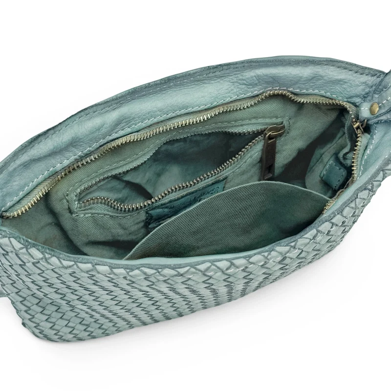 Sac pochette à bandoulière en cuir tressé MISS JOE Bleu pastel