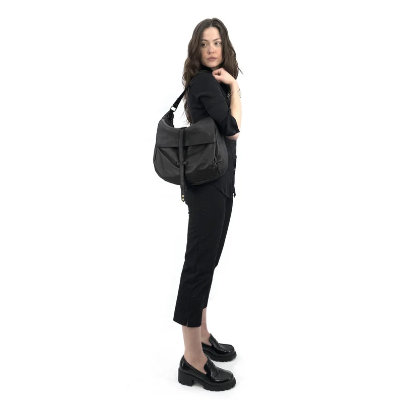 Sac messager en cuir vintage MISS CODY Noir