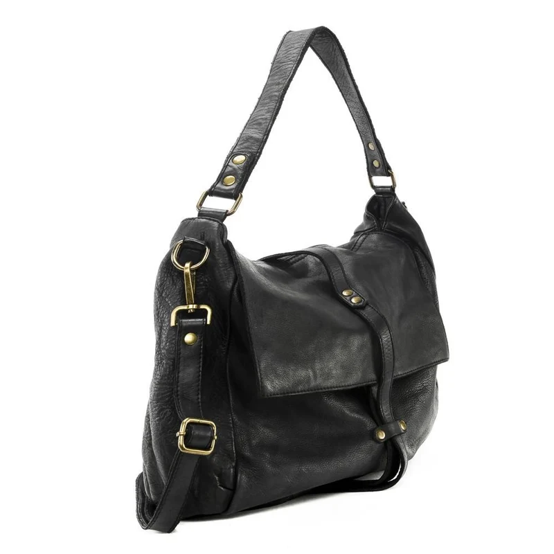 Sac messager en cuir vintage MISS CODY Noir
