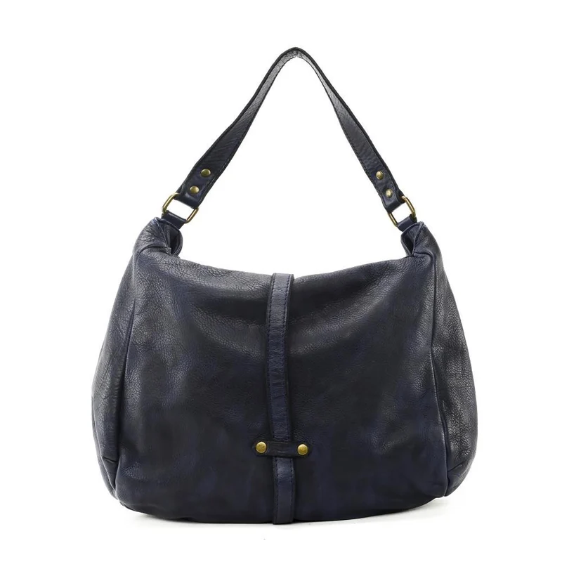Sac messager en cuir vintage MISS CODY Bleu marine
