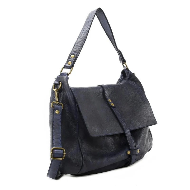 Sac messager en cuir vintage MISS CODY Bleu marine