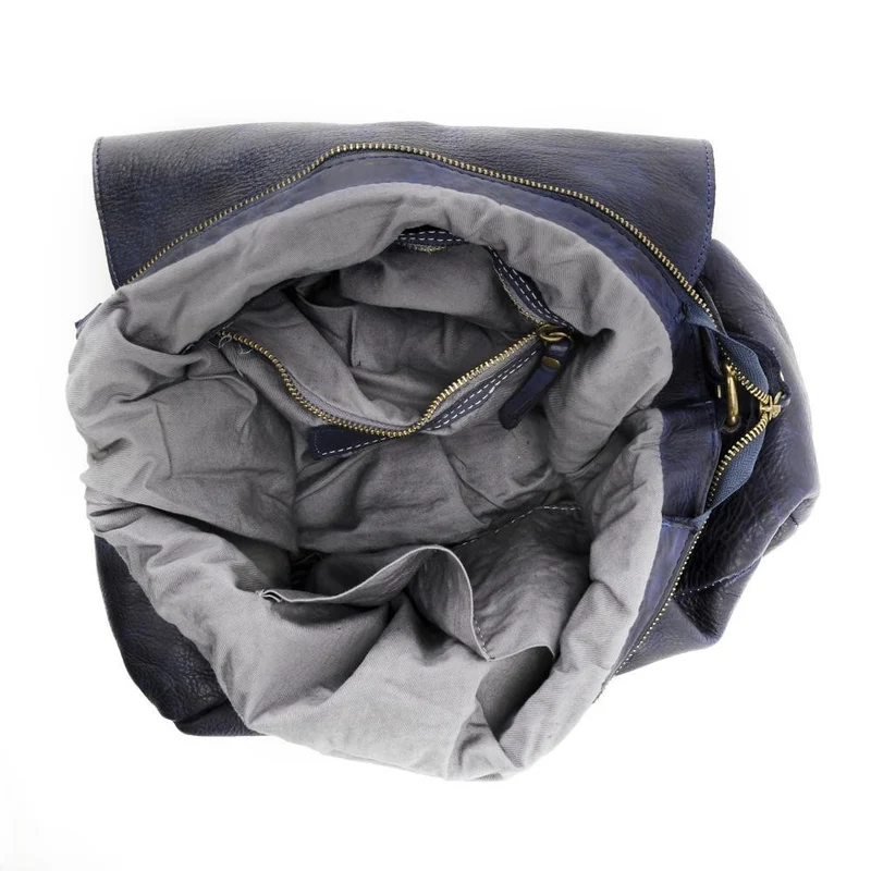 Sac messager en cuir vintage MISS CODY Bleu marine
