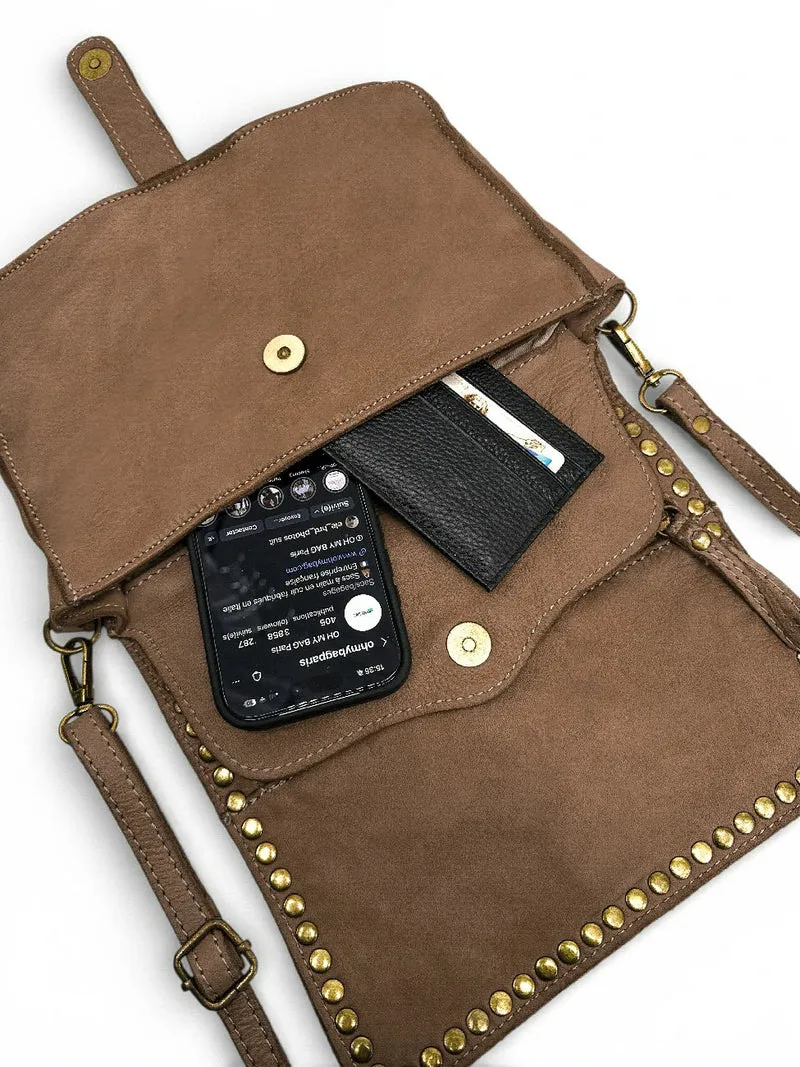 Sac besace à bandoulière en cuir vintage MISS SHAN Taupe foncé