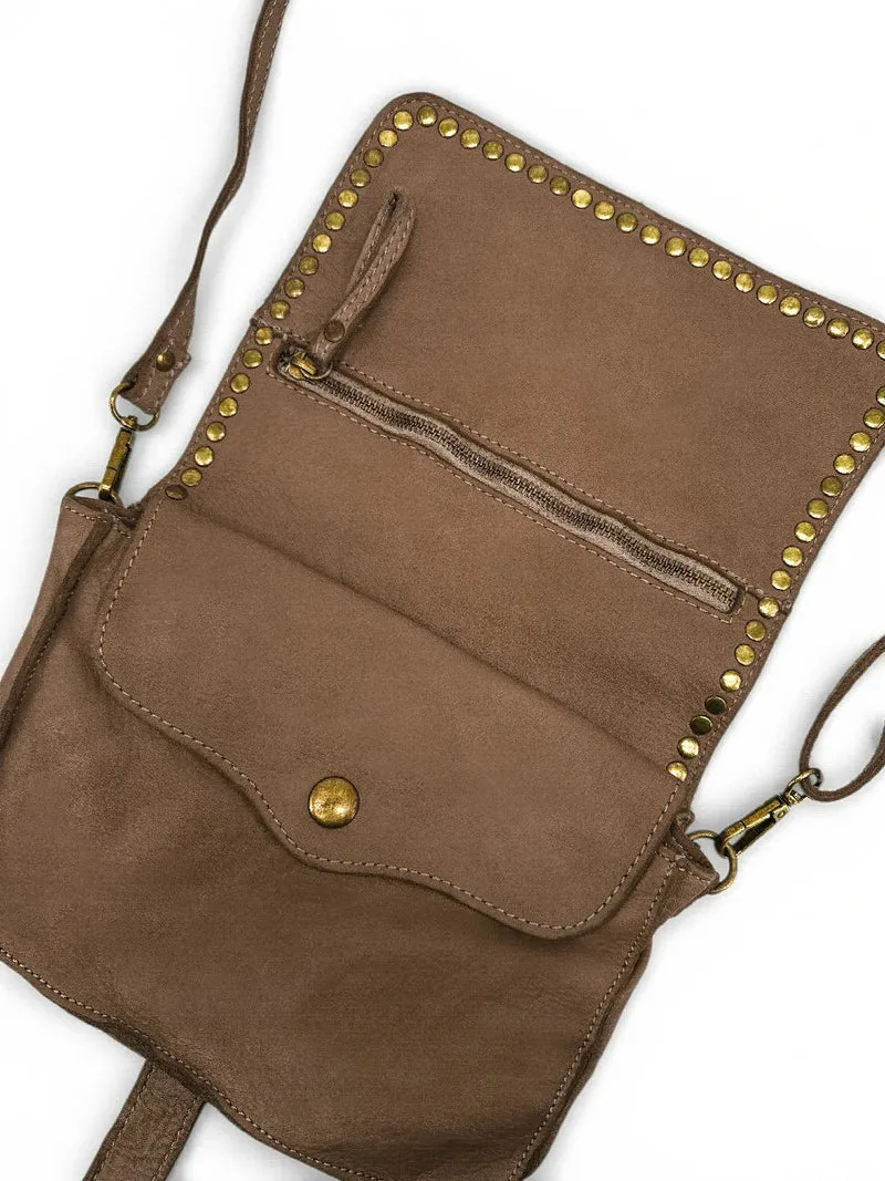 Sac besace à bandoulière en cuir vintage MISS SHAN Taupe foncé