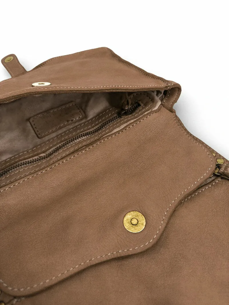 Sac besace à bandoulière en cuir vintage MISS SHAN Taupe foncé