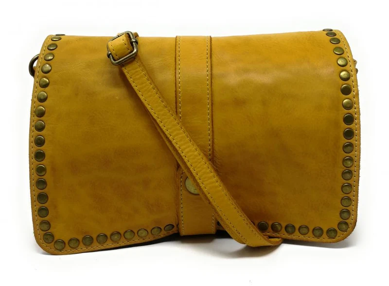 Sac besace à bandoulière en cuir vintage MISS SHAN Jaune Moutarde