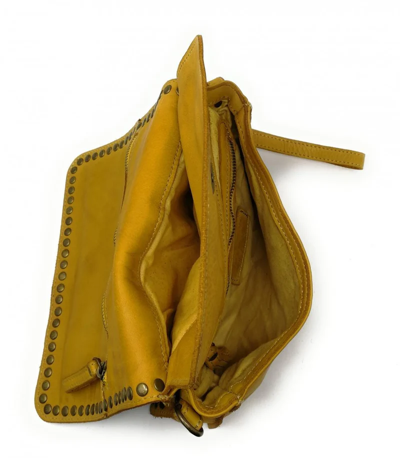 Sac besace à bandoulière en cuir vintage MISS SHAN Jaune Moutarde
