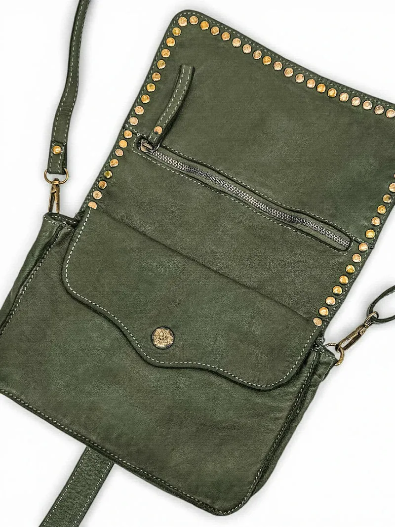 Sac besace à bandoulière en cuir vintage MISS SHAN Vert kaki