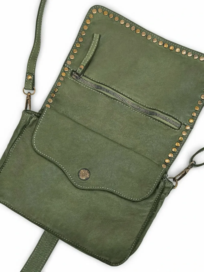 Sac besace à bandoulière en cuir vintage MISS SHAN Vert kaki clair