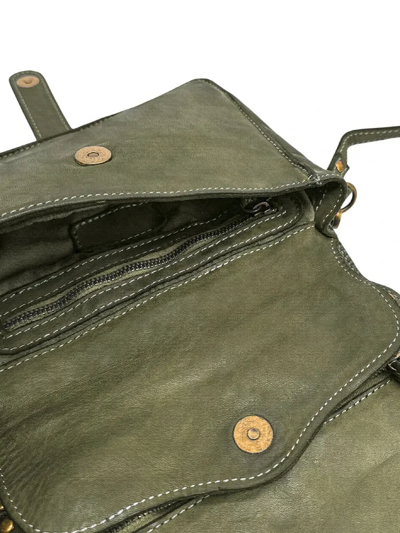 Sac besace à bandoulière en cuir vintage MISS SHAN Vert kaki clair