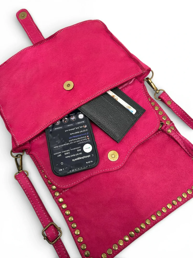 Sac besace à bandoulière en cuir vintage MISS SHAN Rose fuchsia