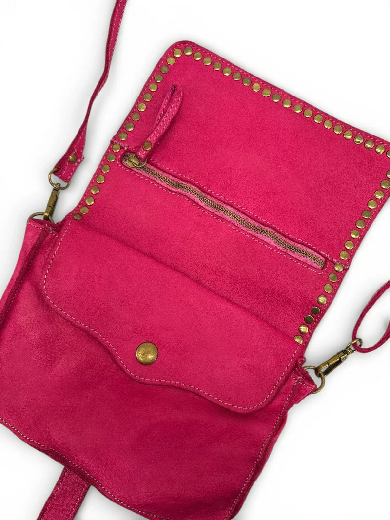 Sac besace à bandoulière en cuir vintage MISS SHAN Rose fuchsia