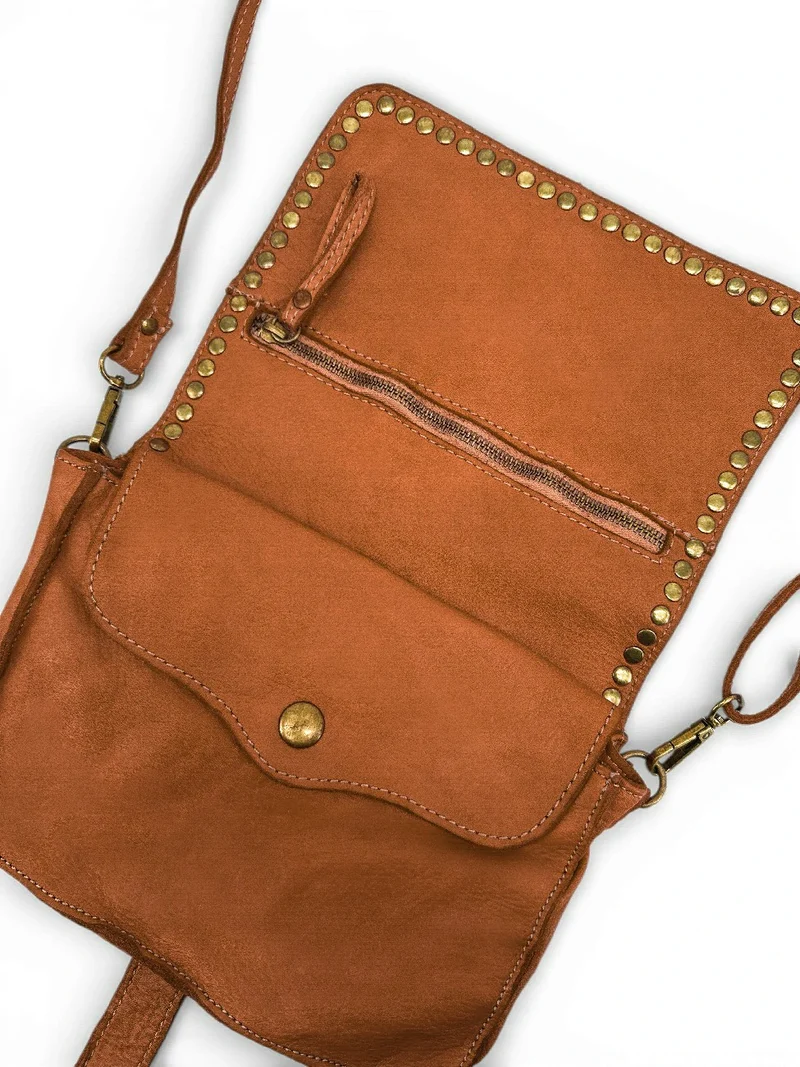 Sac besace à bandoulière en cuir vintage MISS SHAN Camel foncé