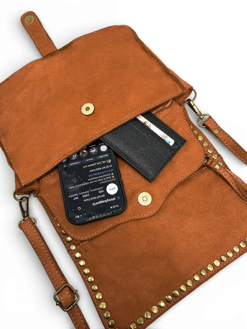 Sac besace à bandoulière en cuir vintage MISS SHAN Camel foncé