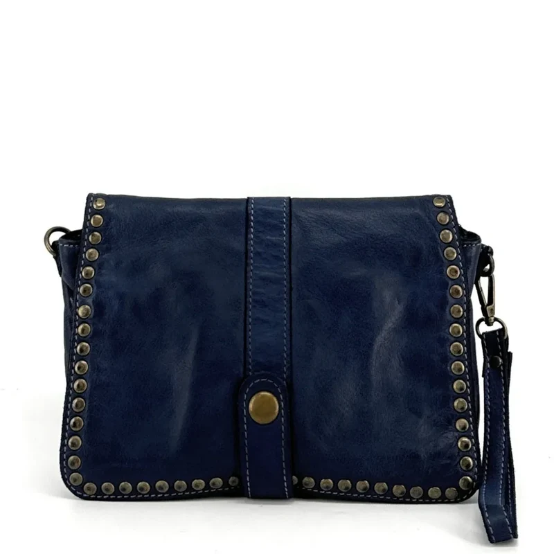 Sac besace à bandoulière en cuir vintage MISS SHAN Bleu marine