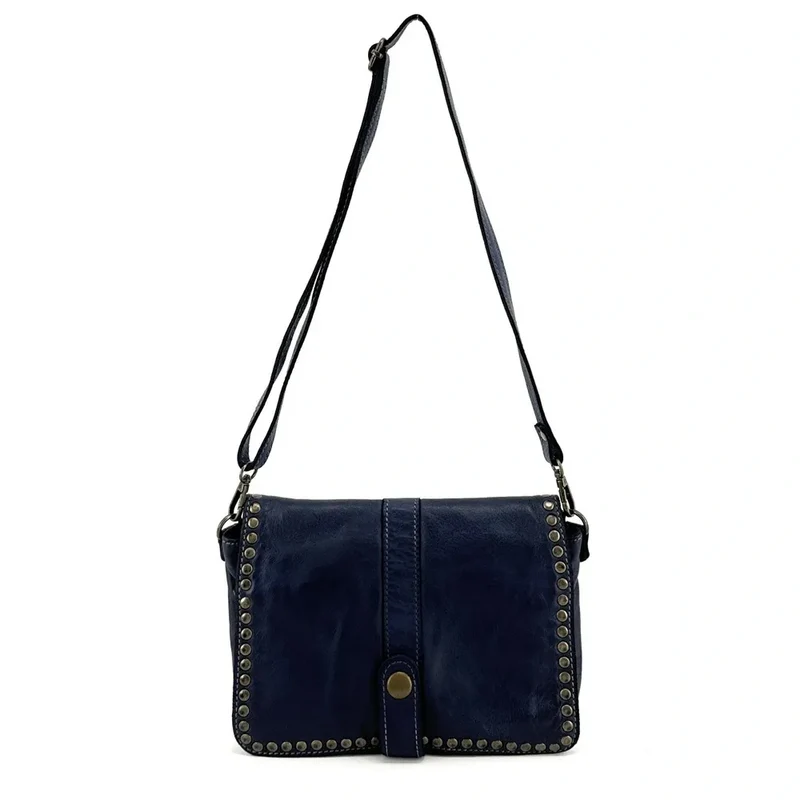 Sac besace à bandoulière en cuir vintage MISS SHAN Bleu marine