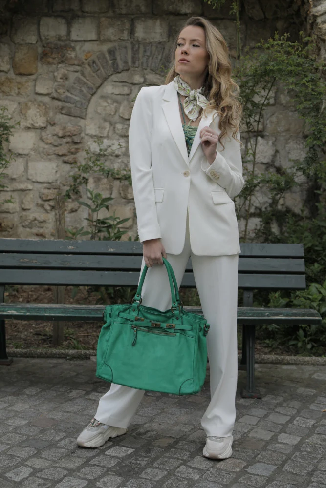 Sac cabas en cuir vintage MISS JEANNE Vert Véronèse