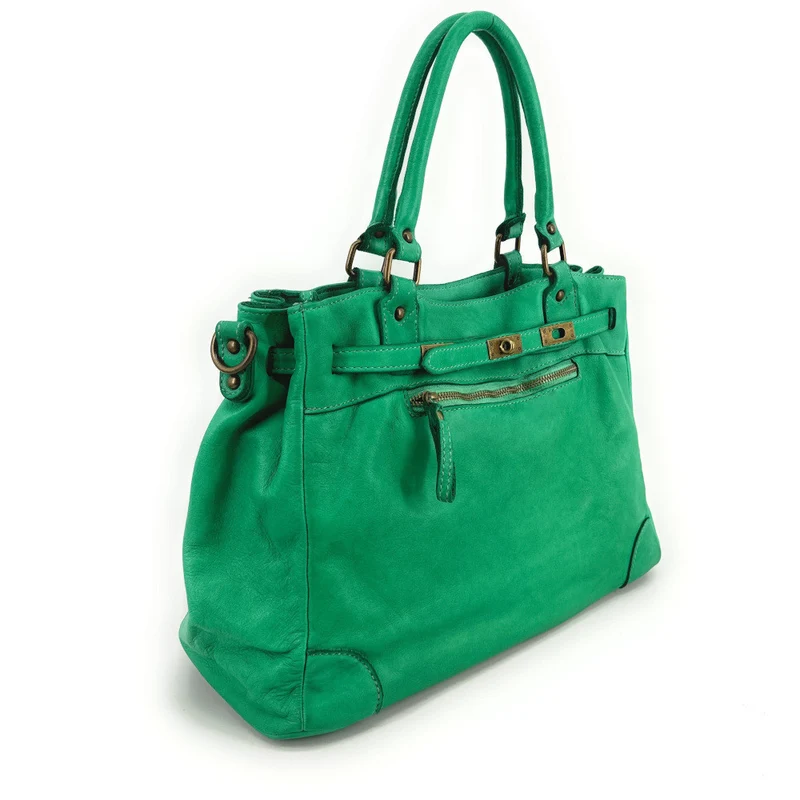 Sac cabas en cuir vintage MISS JEANNE Vert Véronèse