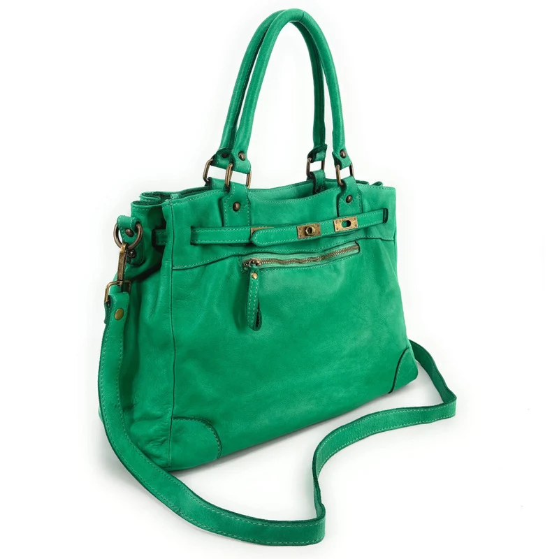 Sac cabas en cuir vintage MISS JEANNE Vert Véronèse