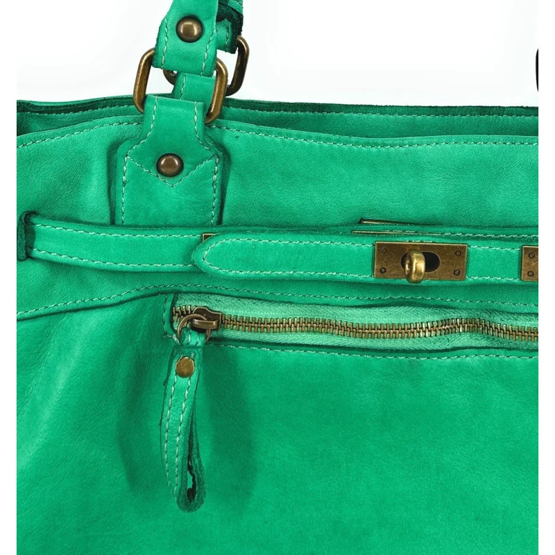 Sac cabas en cuir vintage MISS JEANNE Vert Véronèse